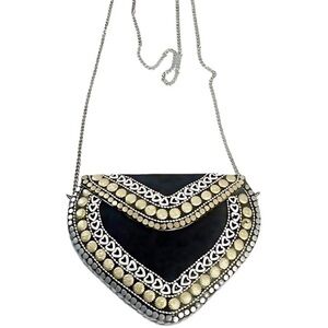 RAMLA Handmade Black /Gold Heart Shaped Clutch/Crossbody Bag